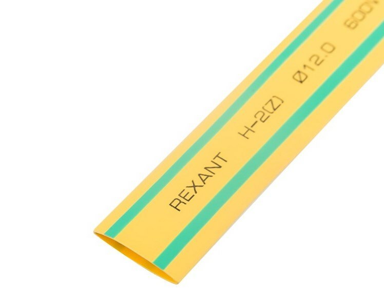 Термоусадка 21-2007 ∙ Термоусаживаемая трубка REXANT 12,0/6,0 мм, желто-зеленая, упаковка 50 шт. по 1 м ∙ кратно 50 шт