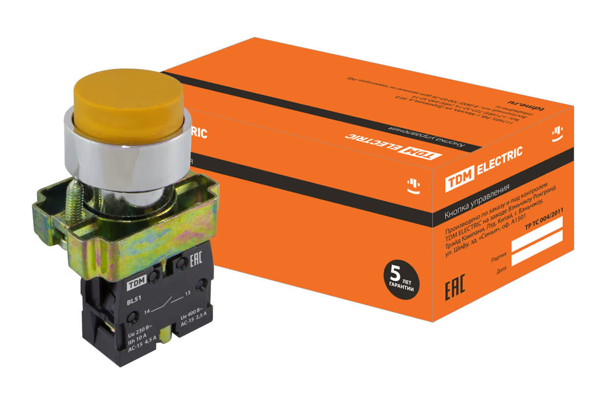 Кнопка TDM ELECTRIC SQ0704-0050 SB2-BL51 с возвратом, желтая