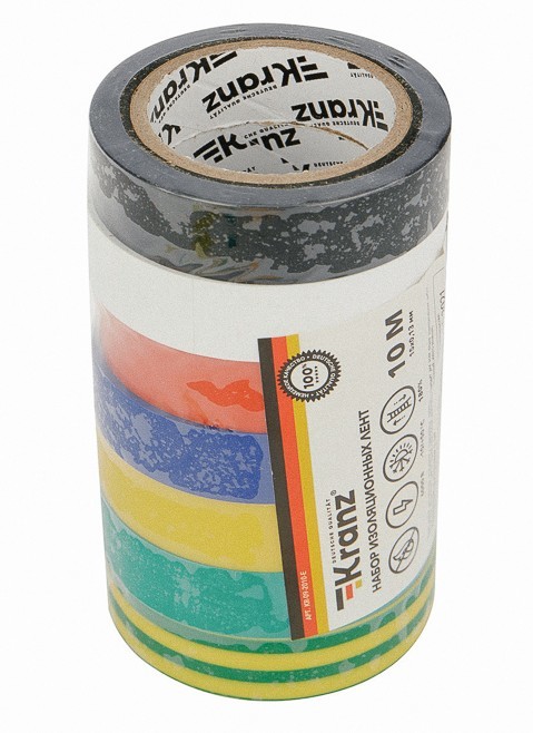 KR-09-2010-E ∙ Набор изоляционных лент 0,13х15 мм, 10 м, 7 цветов KRANZ