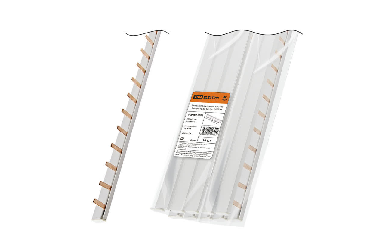 Шина соединительная TDM ELECTRIC SQ0802-0001 Шины соединительная типа PIN (штырь) 1ф до 63А (дл.1м)