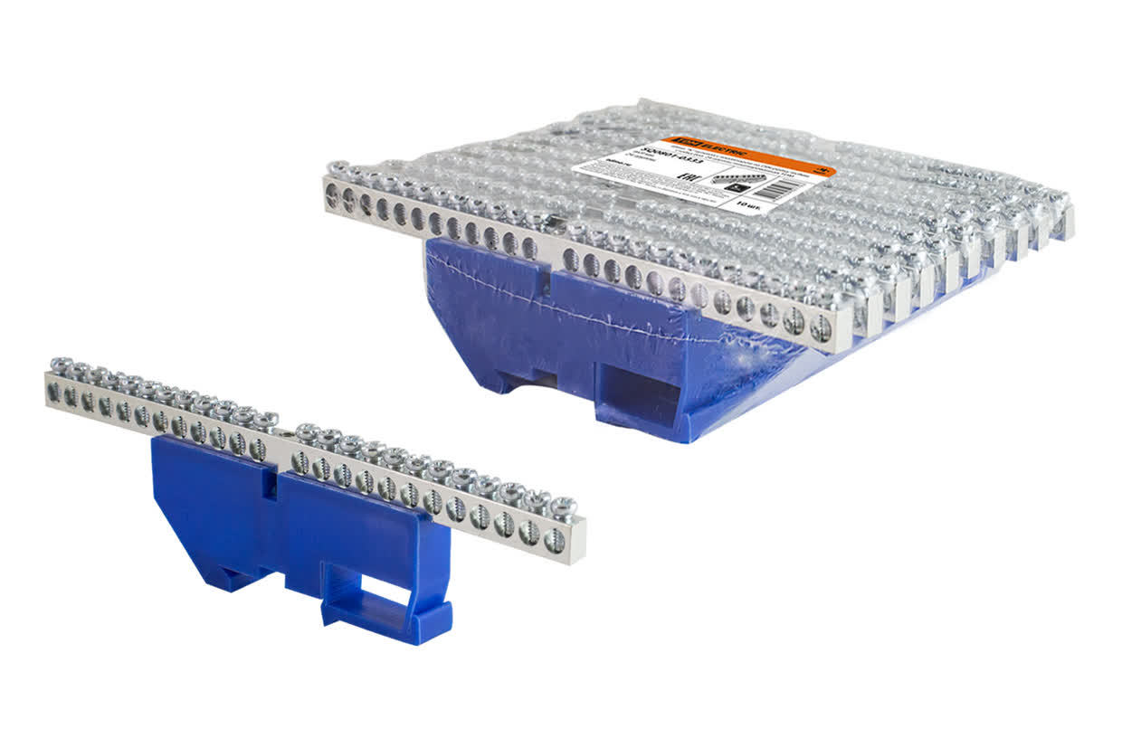 TDM ELECTRIC SQ0801-0333 Шина "N" нулевая с изолятором на DIN-рейку 6x9мм стойка бол. 24 группы никел. (Упаковка 10шт)