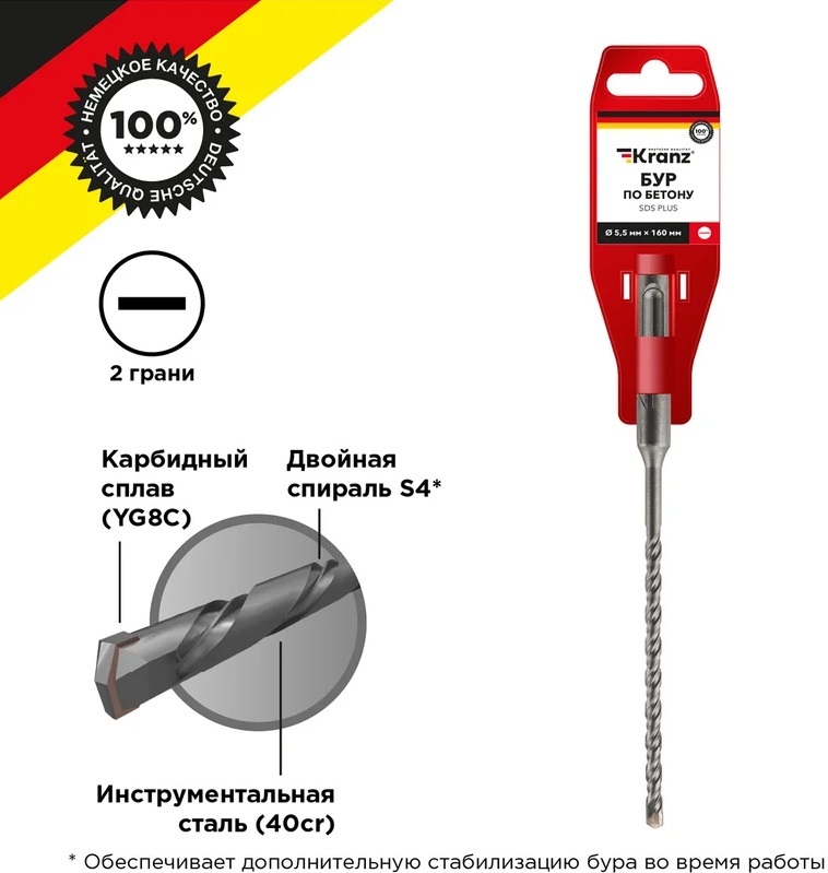KR-91-0008 ∙ Бур по бетону 5,5x160x100мм SDS PLUS KRANZ