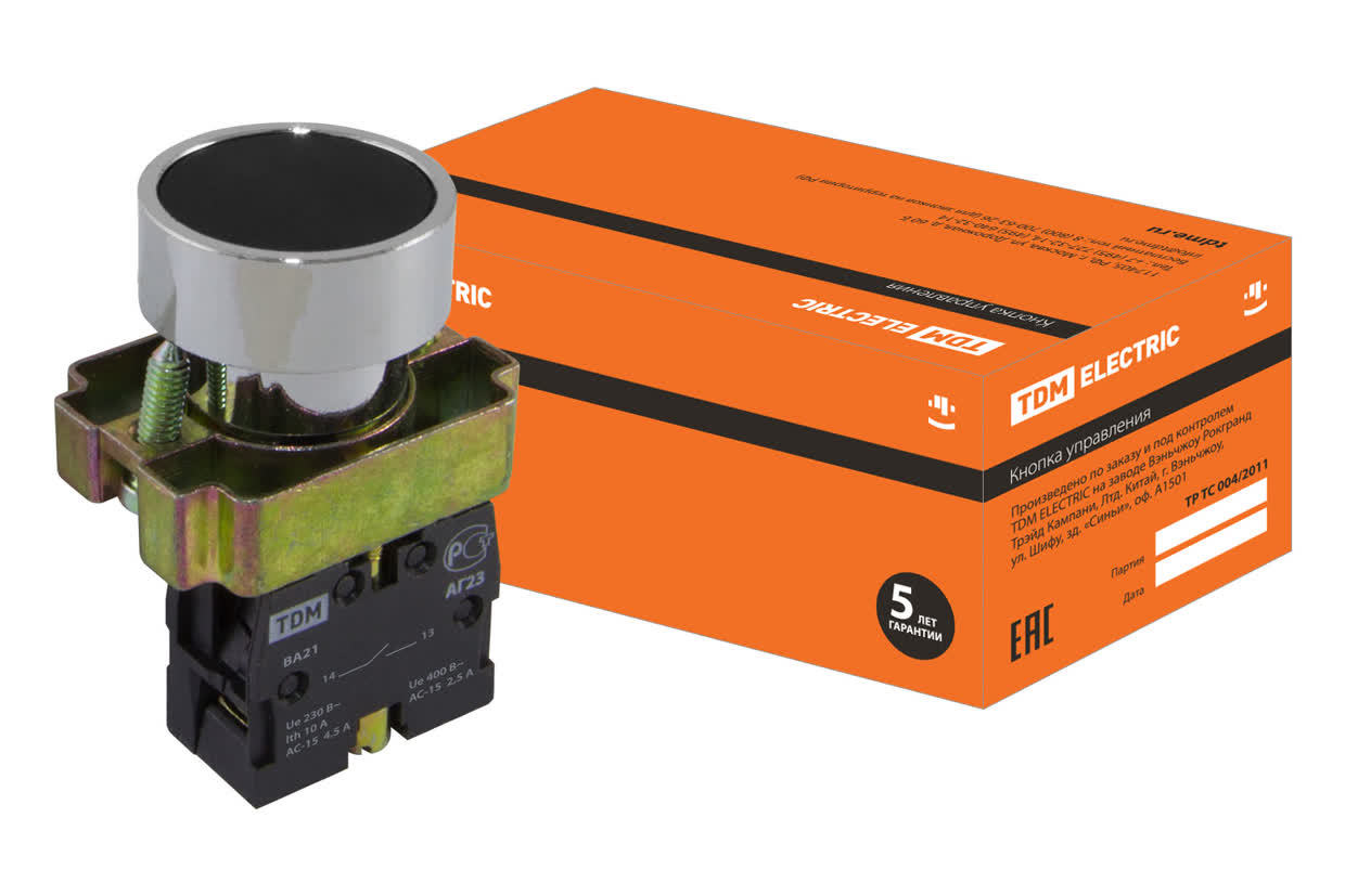 Кнопка TDM ELECTRIC SQ0704-0037 SB2-BА21 с возвратом, черная
