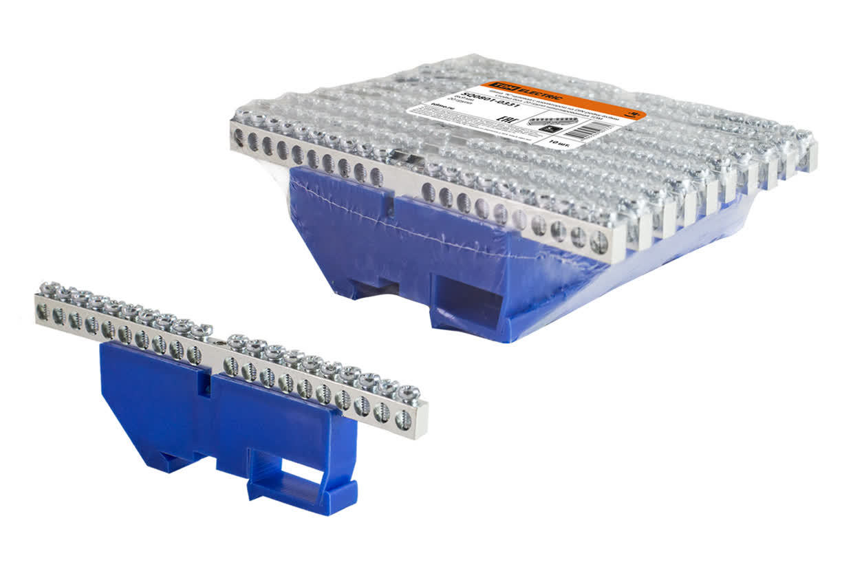 TDM ELECTRIC SQ0801-0331 Шина "N" нулевая с изолятором на DIN-рейку 6x9мм стойка бол. 20 групп никел. (Упаковка 10шт)