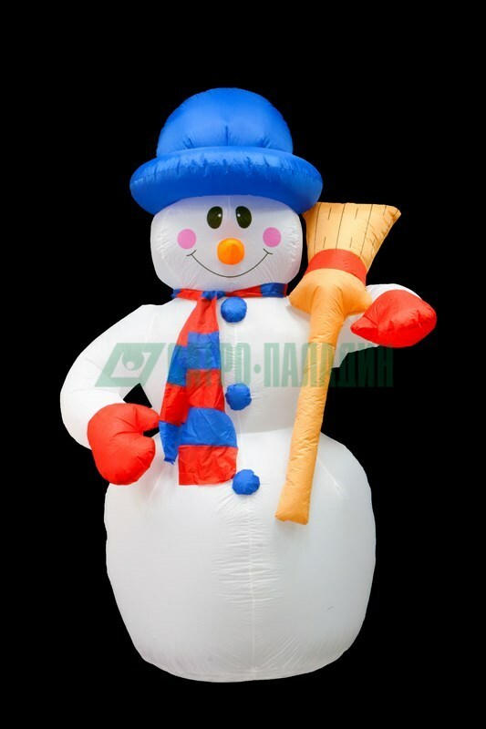 511-122 ∙ 3D фигура надувная "Снеговик с метлой", размер 180 см, внутренняя подсветка 4 LED, компрессор с адаптером 12В, IP 6