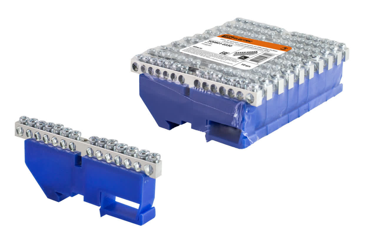 TDM ELECTRIC SQ0801-0330 Шина "N" нулевая с изолятором на DIN-рейку 6x9мм стойка бол. 14 групп никел. (Упаковка 10шт)