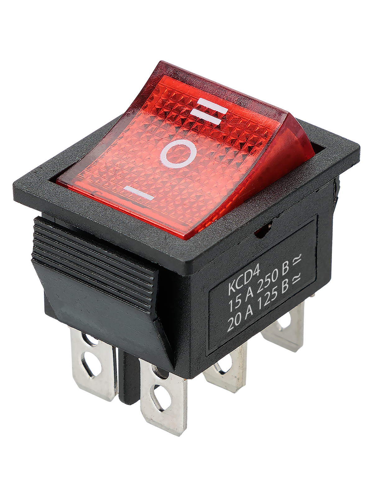 Переключатель клавишный TDM ELECTRIC SQ0703-0051 KCD4-203N 250В AC/DC, 2P, 15А, (6с), ON-OFF-ON, c нейтралью, красная клавиша с LED подсветкой