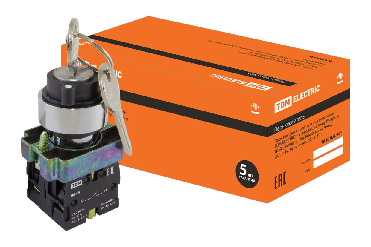 Переключатель TDM ELECTRIC SQ0703-0009 SB2-BG45 с возвратом, с ключом