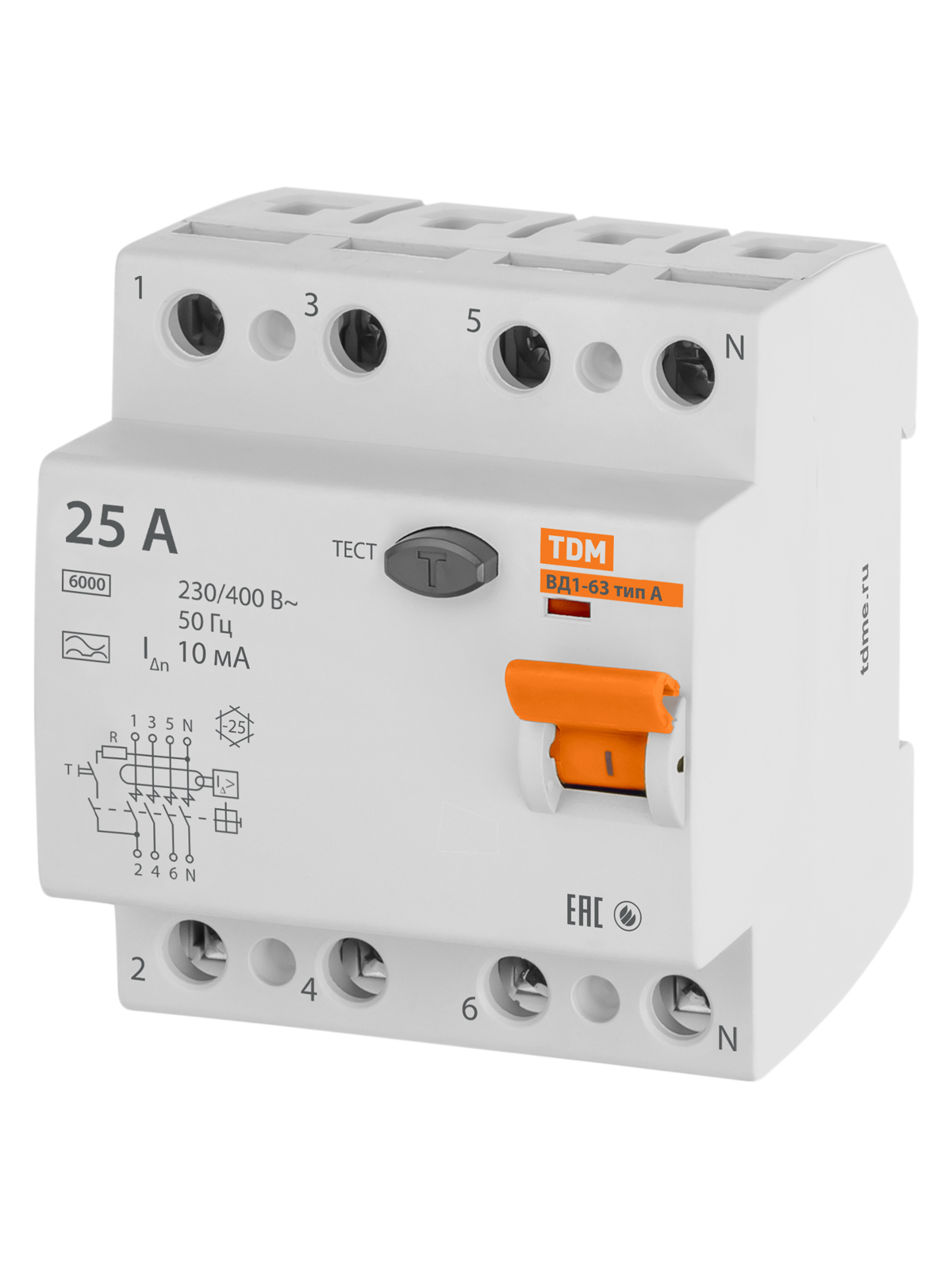 Устройство защитного отключения TDM ELECTRIC SQ0203-0084 ВД1-63 4Р 25А 10мА тип А