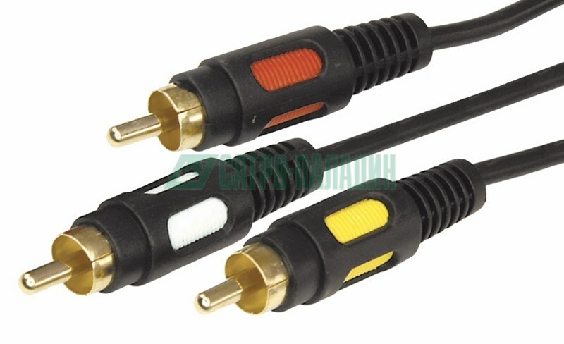17-0215 ∙ Шнур 3 RCA - 3 RCA, длина 5 метров, черный (GOLD) REXANT ∙ кратно 5 шт
