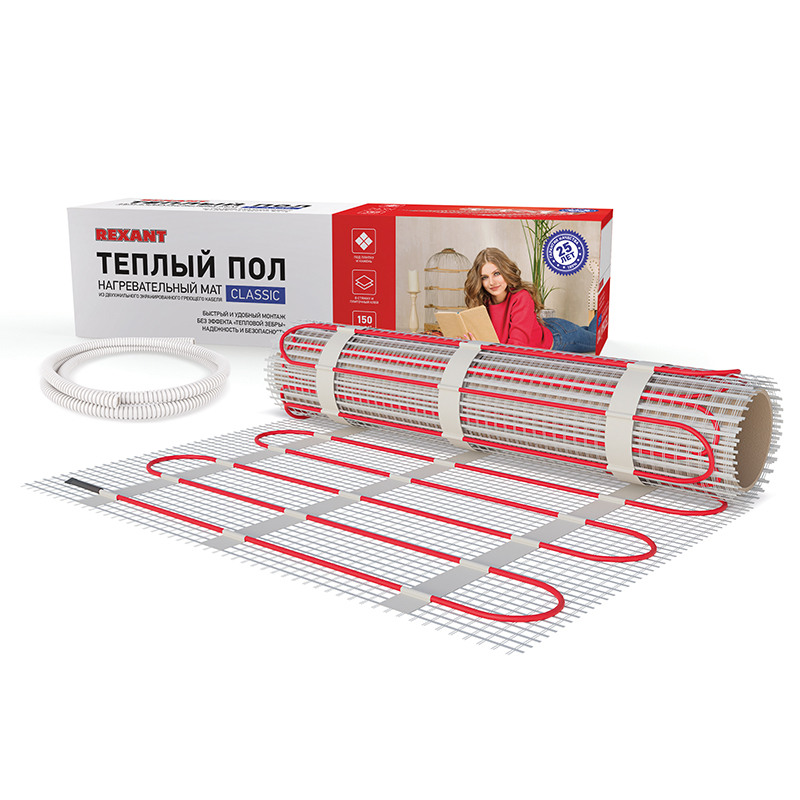 51-0506-2 ∙ Теплый пол, нагревательный мат REXANT Classic RNX-3-450, двухжильный, с экраном, площадь 3 м², 0.5х6 м, 450 Вт