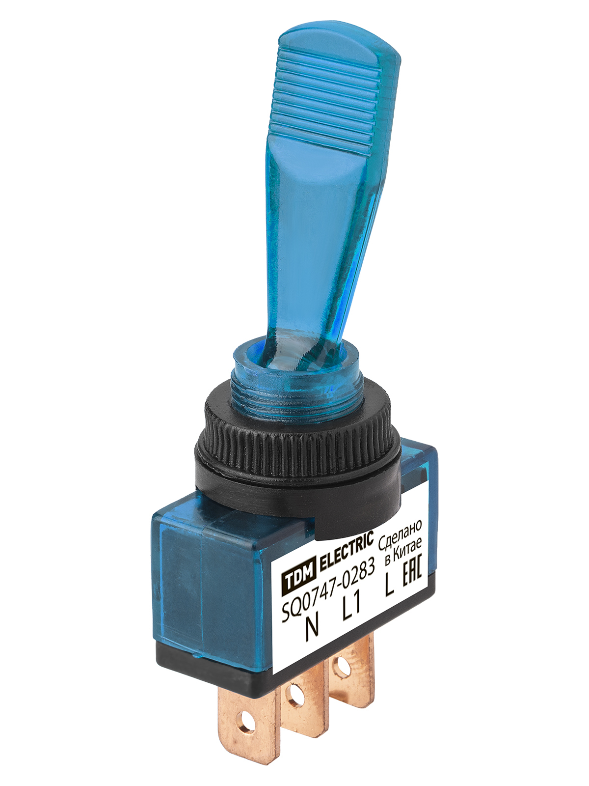 Выключатель-тумблер TDM ELECTRIC SQ0747-0283 ASW-13D 1P 12В AC/DC 20А (3c) ON-OFF с фиксацией с синей LED подсветкой