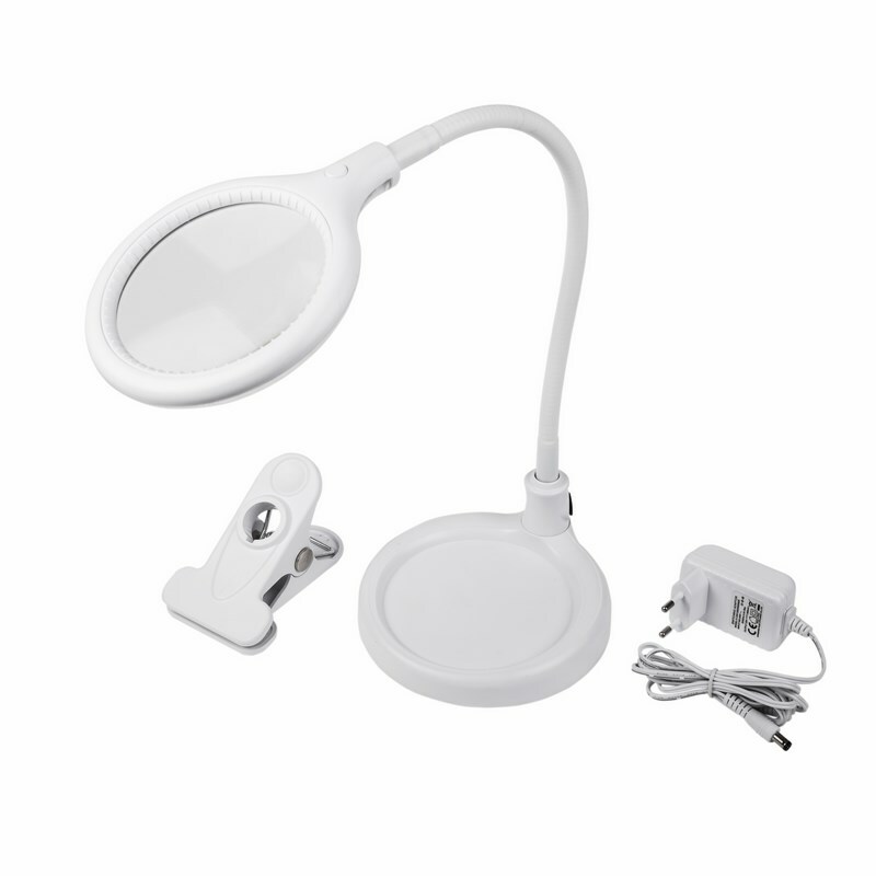 31-0247 ∙ Лупа настольная 3D REXANT с подсветкой 30 LED, подставка+прищепка, белая
