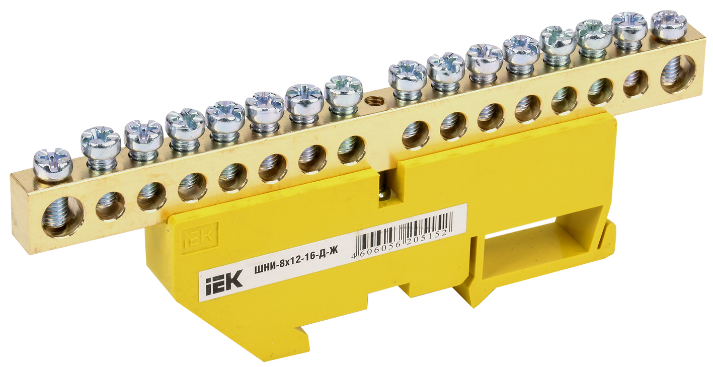 Шина YNN10-812-16D-K05 ∙ Шина PE "земля" на DIN-изол ШНИ-8х12-16-Д-Ж IEK