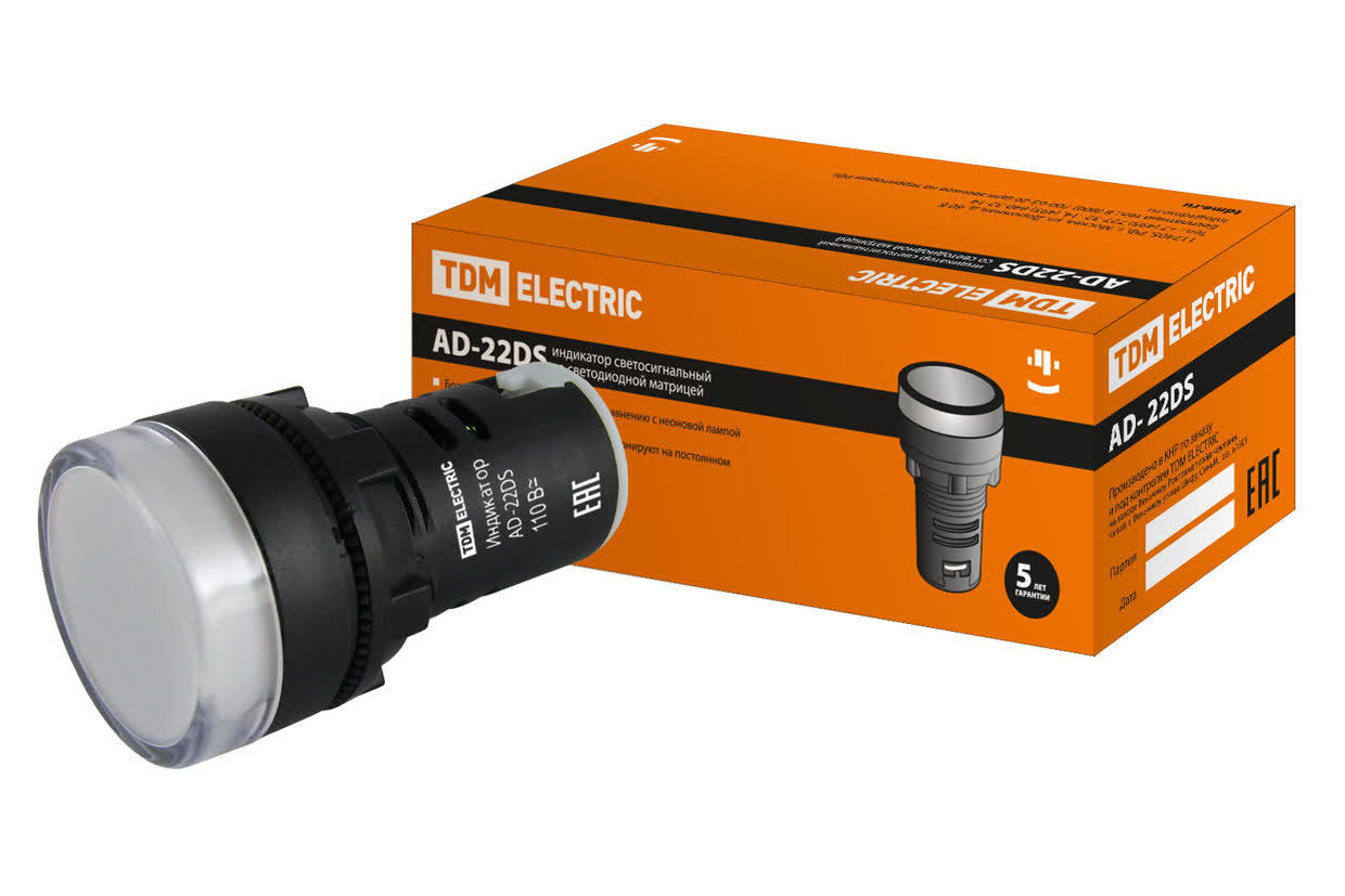 Лампа сигнальная TDM ELECTRIC SQ0702-0020 AD-22DS(LED) белый 24В AC/DC (Упаковка 10шт)