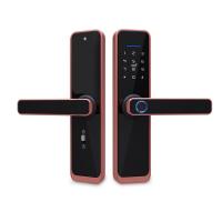 Дверной замок WIFI Ps-Link X2 с ручкой и датчиком отпечатка пальца красная бронза