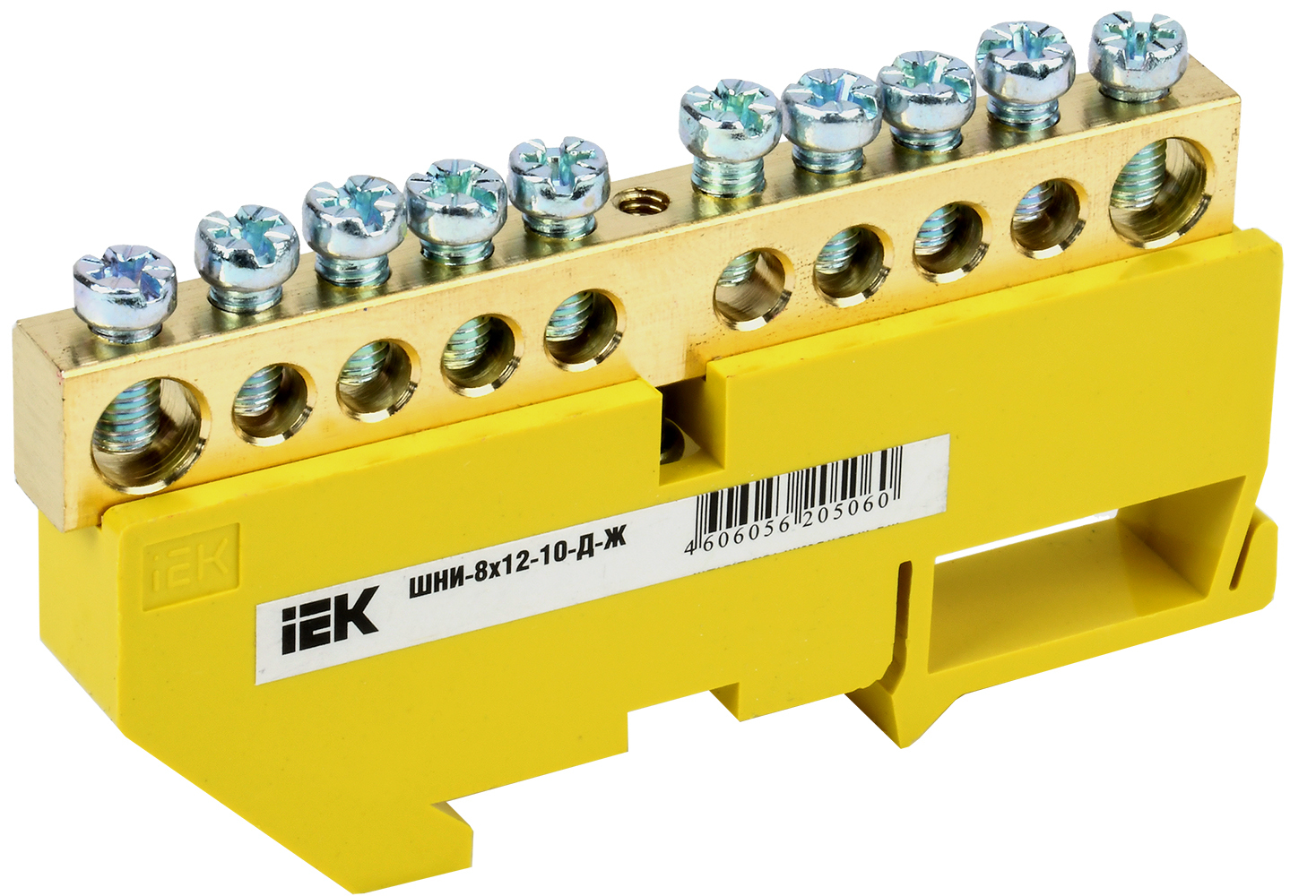 Шина YNN10-812-10D-K05 ∙ Шина PE "земля" на DIN-изол ШНИ-8х12-10-Д-Ж IEK
