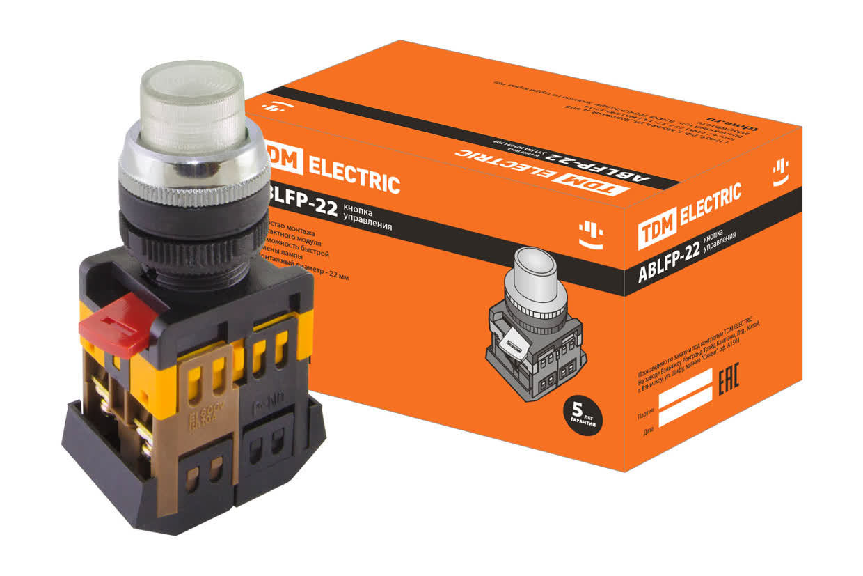 Кнопка с подсветкой TDM ELECTRIC SQ0704-0032 ABLFP-22 прозрачный, неон/230В (Упаковка 10шт)