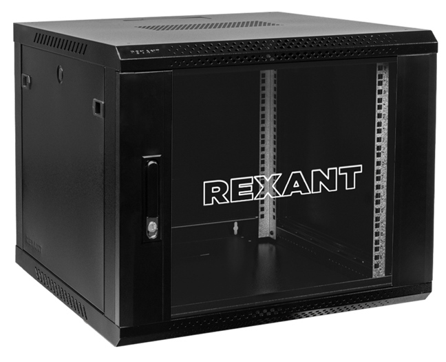 04-1266-112 ∙ Настенный шкаф 19" 12U 600×600, дверь сплошное стекло, черный, RAL9005 Rexant