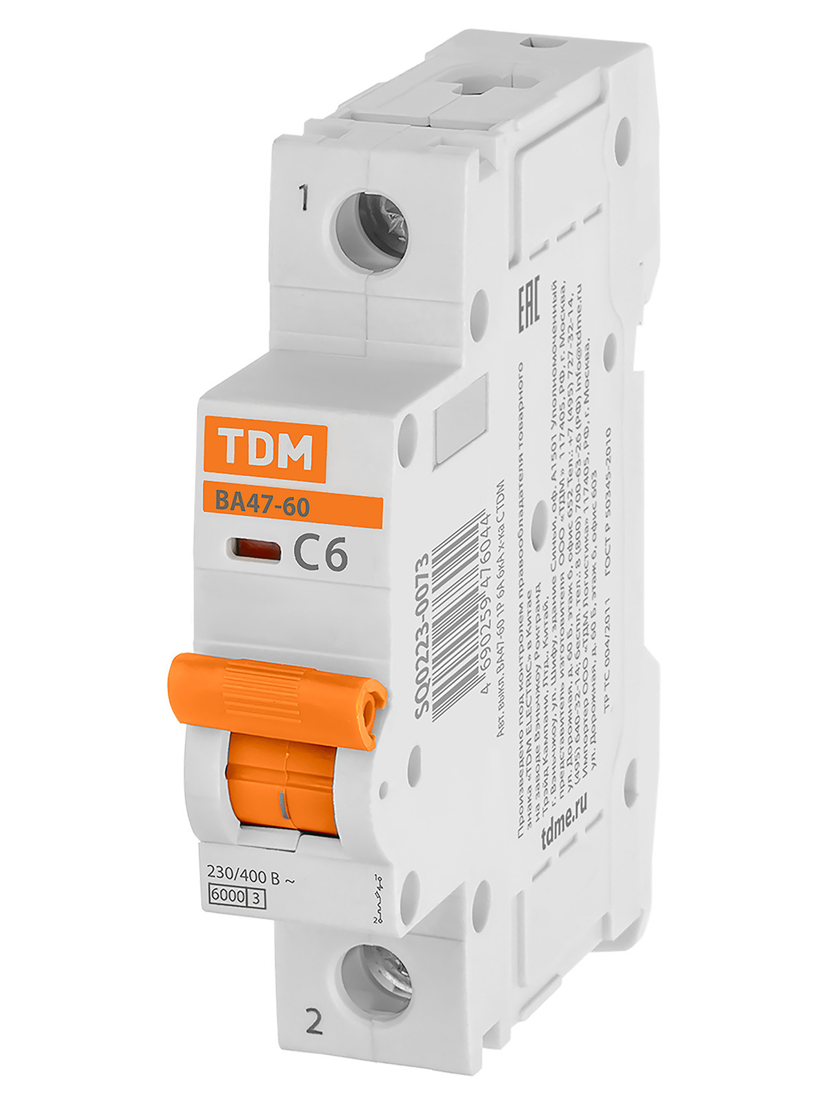 Выключатель автоматический модульный TDM ELECTRIC SQ0223-0073 ВА47-60 1Р 6А 6кА х-ка С