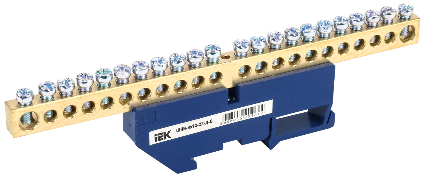 Шина YNN10-812-22D-K07 ∙ Шина N "ноль" на DIN-изол ШНИ-8х12-22-Д-С IEK