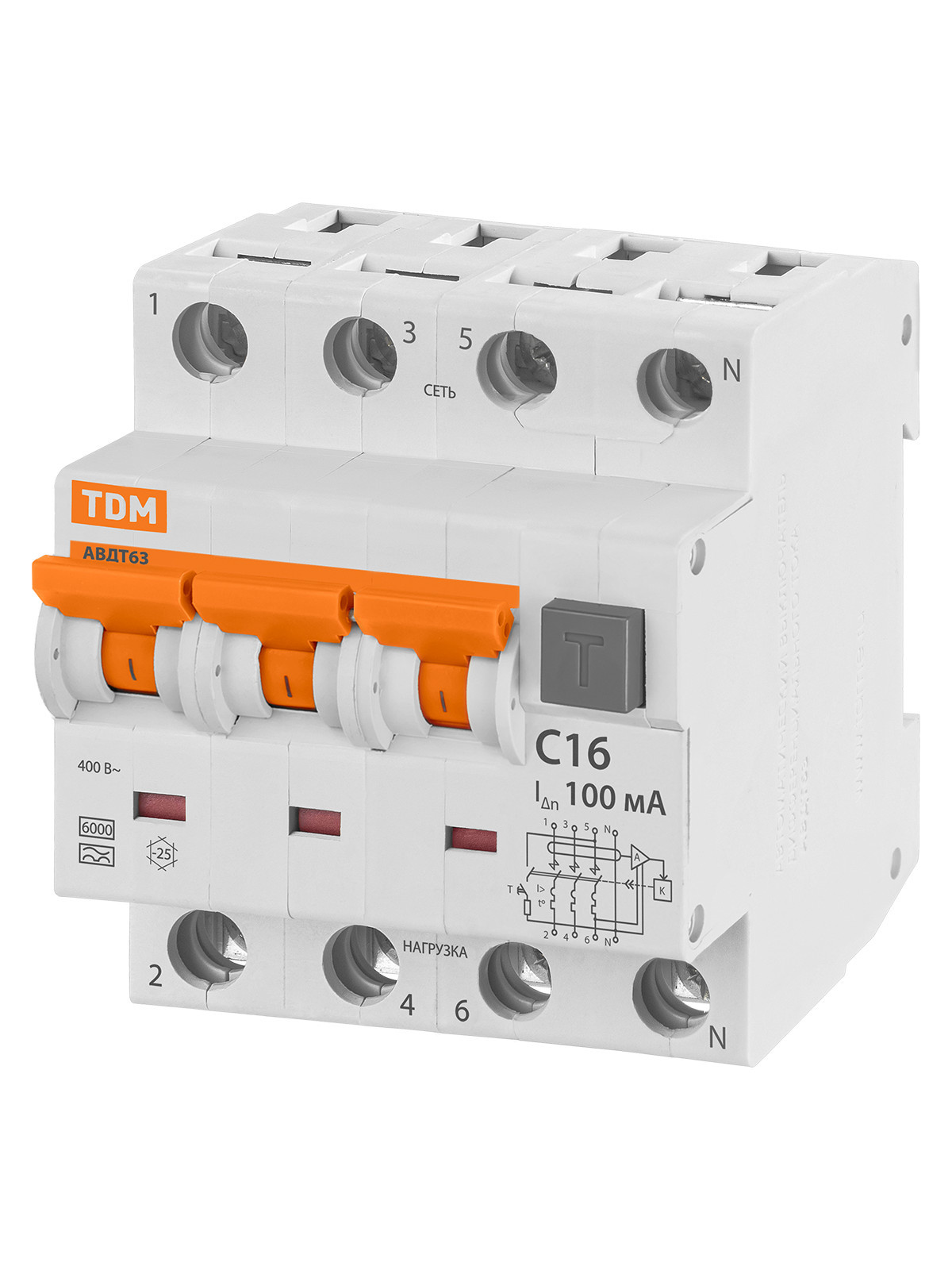 Выключатель автоматический дифференциального тока TDM ELECTRIC SQ0202-0028 АВДТ 63 4P(3Р+N) C40 300мА 6кА тип А