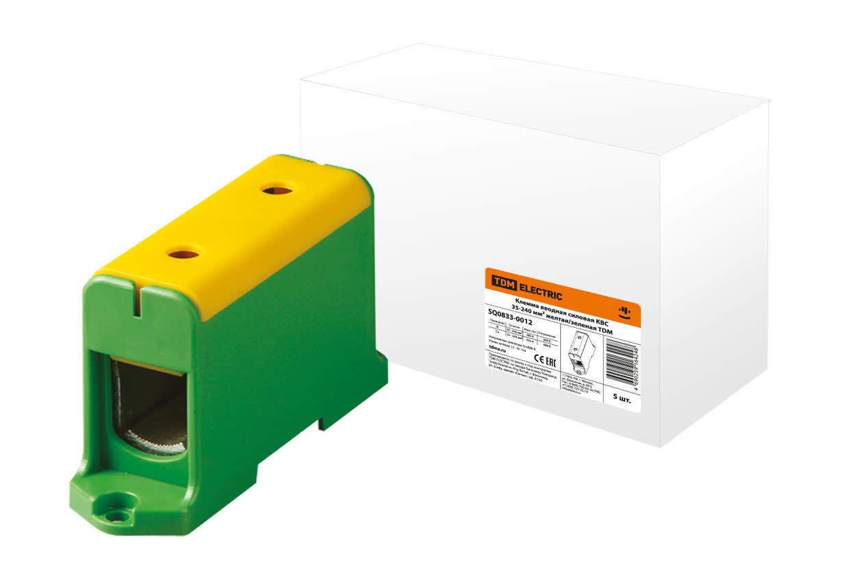 Клемма силовая TDM ELECTRIC SQ0833-0012 КВС 35-240 кв.мм. желтая/зеленая (Упаковка 5шт)