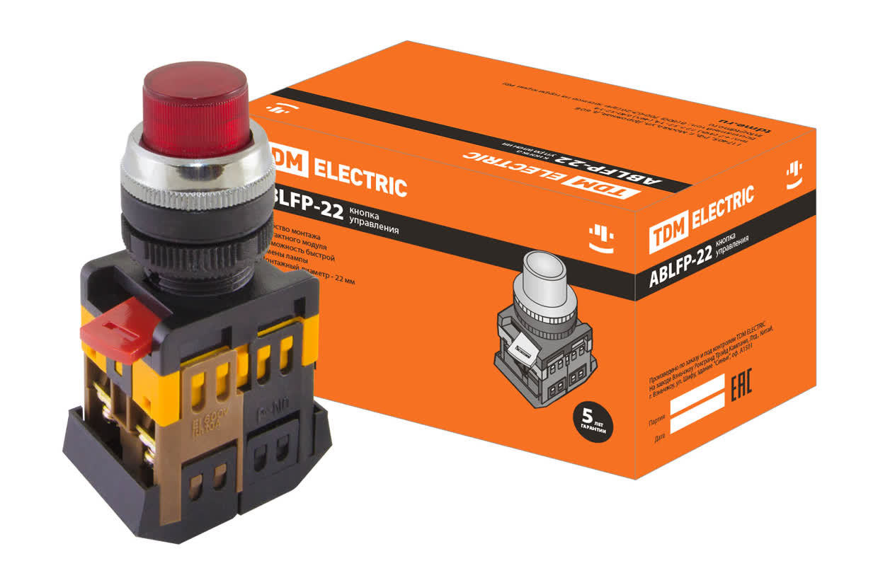 Кнопка с подсветкой TDM ELECTRIC SQ0704-0005 ABLFP-22 красный, неон/230В (Упаковка 10шт)