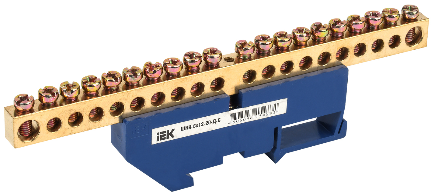 Шина YNN10-812-20D-K07 ∙ Шина N "ноль" на DIN-изол ШНИ-8х12-20-Д-С IEK