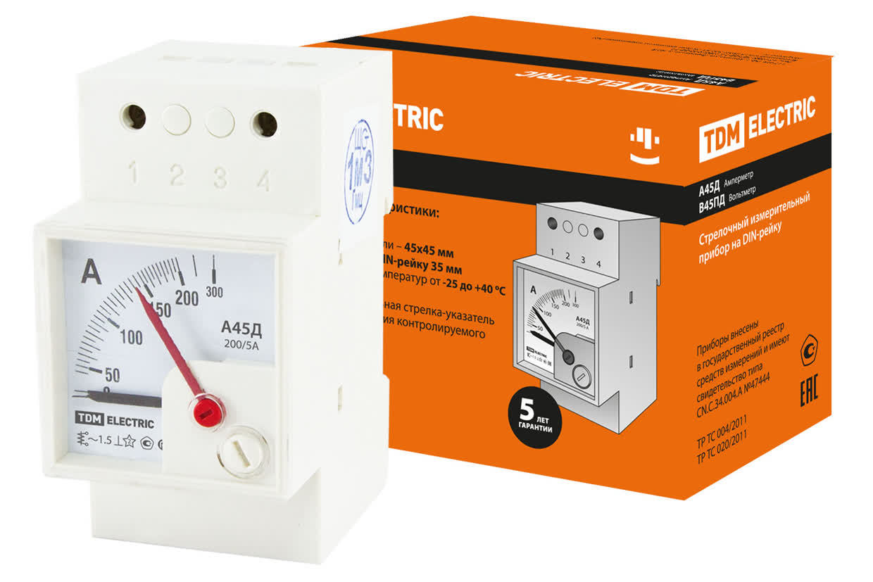 Амперметр TDM ELECTRIC SQ1102-0302 А45Д 200/5А-1,5 (DIN-рейка)