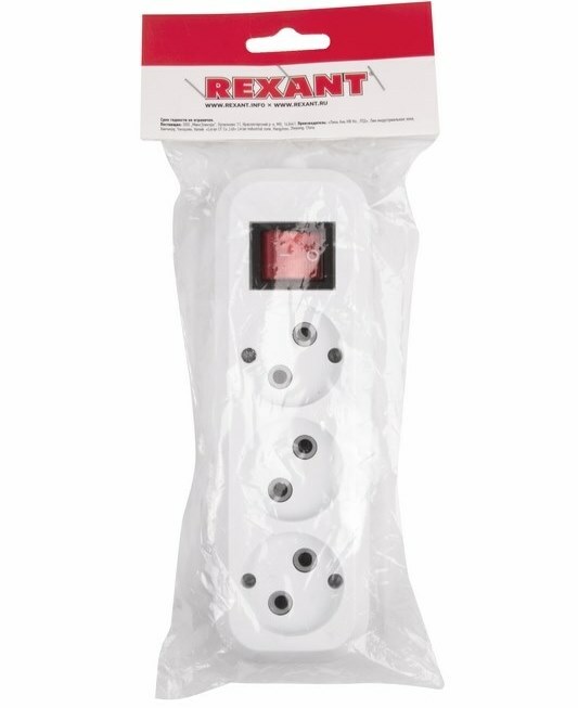 11-8705 ∙ Колодка 3 гнезда с кнопкой без заземления REXANT