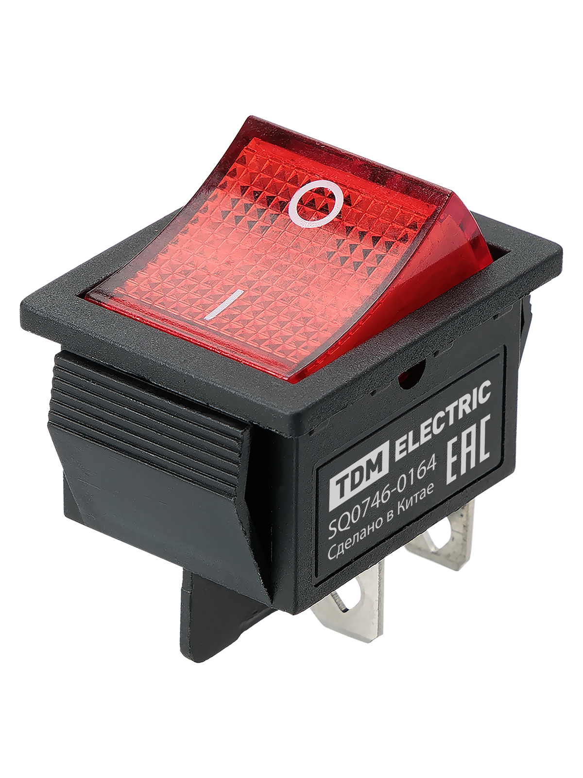 Выключатель клавишный TDM ELECTRIC SQ0746-0164 KCD4-201N 250В AC/DC, 2P, 20А, (4с), ON-OFF, красная клавиша с LED подсветкой