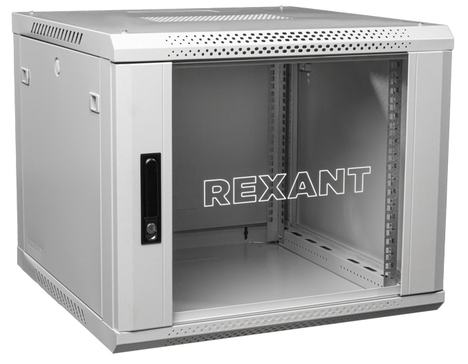 04-0964-111  Настенный шкаф 19" 9U 600×450, дверь сплошное стекло, серый, RAL 7035 Rexant