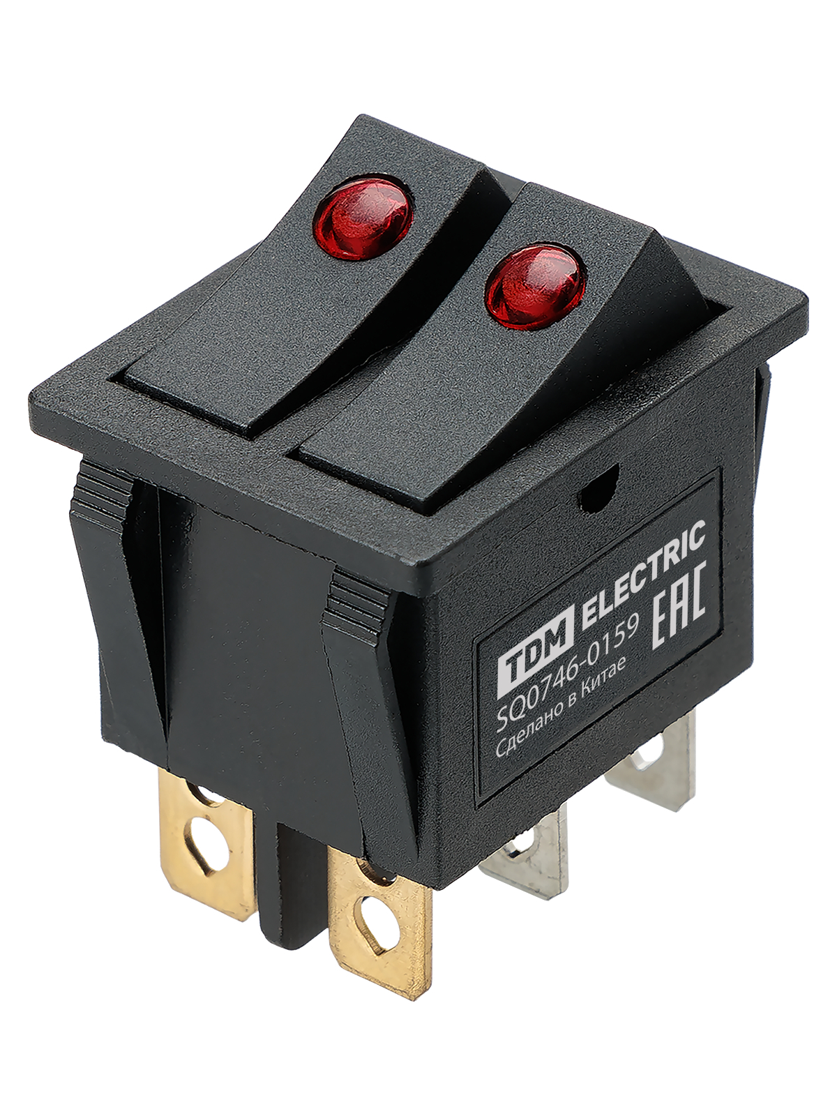Выключатель клавишный TDM ELECTRIC SQ0746-0159 KCD3-221N/D 250В AC/DC 1P 15А (6с) ON-OFF черный с красной точечной LED подсветкой