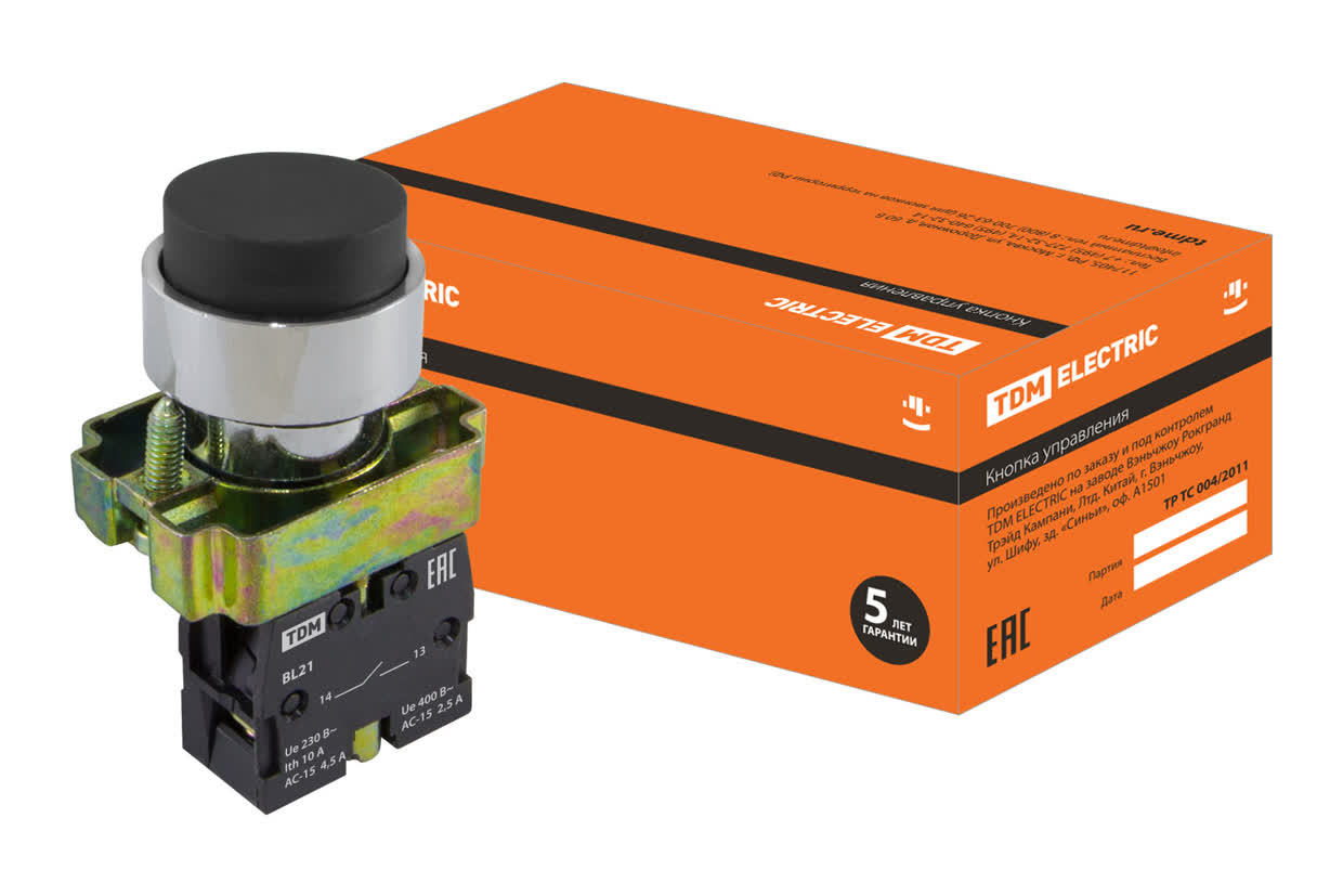 Кнопка TDM ELECTRIC SQ0704-0047 SB2-BL21 с возвратом, черная
